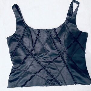Sandra Darren Black Satin tuxedo top